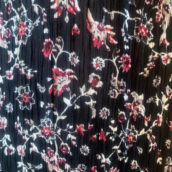 J Gee Black Floral Ruffle Fringe Dress Petite Small S Elastic Scoop Neckline - Picture 3 of 8